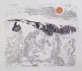 Sybille Leifer, Kinder am Strand, 1980, Farbholzschnitt