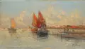 H. Fabre, Segelboote im Abendlicht. 2. H. 19. Jh, Öl auf Leinwand