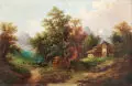 Heinrich Eduard Müller, Alpenhof mit Gebirgsbach, Um 1850, Öl auf Leinwand