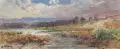 Bernhard Mühlig, Abendstimmung in Cunnersdorf (Sächs. Schweiz), Um 1900, Öl auf Leinwand, auf schwarzen Karton kaschiert