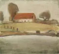 Hans-Otto Schmidt, Flußlandschaft mit Bauernhaus, 1978, Öl auf Leinwand
