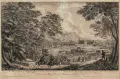 Johann Alexander Thiele, Prospect von dem Königl. LustSchloss Pillnitz an der Elbe und umliegenden Gegend wie sich solches gegen Mittag Presentiret, 1726, Radierung auf Bütten mit Wasserzeichen