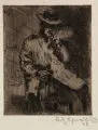 Fritz Schmalfuß, Sitzender Mann / Alter Mann mit Gehstock, 1936, Radierungen