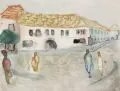 Dorfplatz in Bulgarien by Gussy Hippold-Ahnert, 1966, Aquarell und farbige Kreide auf Bütten, offered Dec 2011