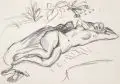 Sybille Leifer, Liegender weiblicher Akt im Grünen, 1981, Graphitzeichnung auf Bütten