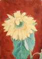 Erich Lindenau, Sonnenblume auf rotem Grund, 1946, Aquarell über Bleistift