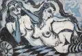 Jürgen Wenzel, Zwei liegende weibliche Akte, 1984, Farbaquatintaradierung und Kaltnadelradierung auf festem Bütten