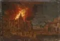 Jan Thomas van Kessel, (Umkreis), Brand einer gotischen Kirche. Antwerpen, Um 1700, Öl auf Leinwand, auf Holz kaschiert