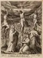 Crispijn de Passe d. Ä., Kreuzigungsgruppe, Um 1600, Kupferstich auf Bütten mit angeschnittenem Wasserzeichen