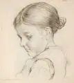 Max Barduleck, Mädchenkopf, Um 1900, Bleistiftzeichnung nach Adrian Ludwig Richter