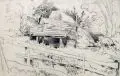 Albert Hertel, Landschaft mit einem Verschlag, Um 1890, Kohlezeichnung