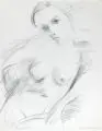 Siegfried Klotz, Weiblicher Akt, den Kopf nach rechts geneigt, 1985, Graphitzeichnung