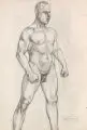 Fritz Tröger, Stehender Männlicher Akt, 1923, Bleistiftzeichnung auf bräunlichem Papier