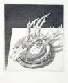 Baldwin Zettl, Trophäen, 1988, Kupferstich auf chamoisfarbenem, festen Papier