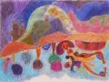 Ursula Dethleffs, Symbiose, 1973, Farbstiftzeichnung auf Papier