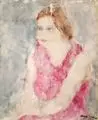 Moritz Moische Grossmann, Sitzende Dame im rosa Kleid, 1929, Aquarell über Bleistift