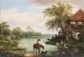 Heinrich Brandes, Reiter am Fluß. Wohl um 1850, Öl auf Leinwand