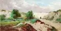 Gustave Halbart, Grasende Kuhherde mit Hirtin. 2. H. 19. Jh, Öl auf Leinwand