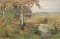 Oscar Leu, Herbstlicher Weiher im Voralpenland, 1903, Öl auf Leinwand