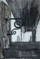 Ute Wittig, Treppe zum Bahnsteig, Tempera und Tusche