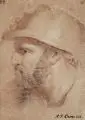 Adam Friedrich Oeser, (zugeschr.), Kopf eines bärtigen Mannes. 2. H. 18. Jh, Rötelzeichnung und Graphit