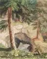 Wilhelm Claudius, (zugeschr.), Der Künstler im Kuhstall - Sächsische Schweiz, Um 1900, Aquarell über Bleistift