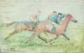 Oscar Früh, Pferderennen. 1. H. 20. Jh, Farbstiftzeichnung auf festem Papier, auf Malpappe aufgezogen