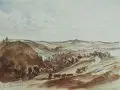 Hans Anton Williard, Das Lockwitzer Thal mit dem Wilisch Berg, 1864, Aquarell über Bleistift auf bläulichem Papier