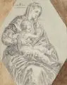Berlepsch, Madonna mit Kind/ Aposteldarstellung/ Kopf eines Mannes. 1801- 1814, Lavierte Federzeichnungen und eine Bleistiftzeichnung