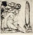 Josef Hegenbarth, Toilettenszene, 1920, Kaltnadelradierung auf chamoisfarbenem, festen Papier