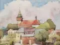 Antonin Burka, Böhmische Stadtansicht. Ohne Jahr, Aquarell