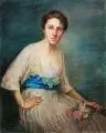 Mici von Farnady, Portrait einer jungen Dame mit Tulpenstrauß, 1919, Farbige Pastellkreide auf Leinwand