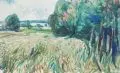 Werner Haselhuhn, Kornfeld am Waldrand, 1967, Aquarell