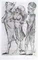 Hermann Naumann, König David erhält durch Abener seine Lieblingsfrau zurück, 1967, Kaltnadelradierung auf festem Papier