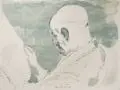Kurt Scheele, Zeitunglesender Mann, 1930, Aquarell und Federzeichnung in Tusche auf sehr dünnem Papier