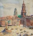 Johannes Paul Ufer, Altmarkt & Kreuzkirche, Um 1910, Aquarelle auf Papier, auf festen Karton montiert