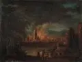 Christian Georg Schütz, (Werkstatt / Umkreis), Feuersbrunst. 2. H. 18. Jh, Öl auf Leinwand