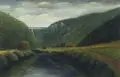 Otto Frey, (zugeschr.), Flußlandschaft. Ohne Jahr, Öl auf Hartfaser