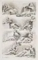 Jan de Bisschop, Zwei Akt- und Figurenstudien. Mitte 17. Jh, Kupferstiche auf Bütten nach Correggio und Michelangelo