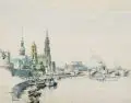Georg Erler, Dresden - Blick vom Terrassenufer, Um 1930, Aquarell, Gouache und Bleistift auf Malpappe