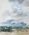 Hedwig Holtz-Sommer, Landschaft mit Gewitterwolken. Ohne Jahr, Aquarell auf Bütten