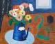 Erich Steinvorth, Stilleben mit Blumenstrauß und Bronzepferd, 1984, Öl auf Hartfaser
