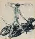 Alois Kolb, Weiblicher Akt mit Hummer, Um 1900, Radierung in Grün-Schwarz