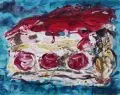 Ansgar Skiba, Tortenstück auf blauem Grund, 1991, Acryl auf Bütten