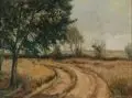 Heinrich Weckauf, Sommerlicher Feldweg. Ohne Jahr, Öl auf Malpappe