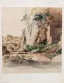 Ludwig Lange, (zugeschr.), Gebirgsbach, Um 1840, Aquarell über Graphitzeichnung auf braunem Papier