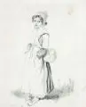 Carlo Müller, Mädchen mit Korb. 19. Jh, Bleistiftzeichnung