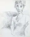 Siegfried Klotz, Junge Sitzende, 1985, Bleistiftzeichnung auf chamoisfarbenem, kräftigen Papier