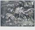 Gustav Wolf, Höllenfeuer, Um 1930, Holzschnitt auf chamoisfarbenem, festen Papier