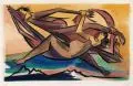 Hans Christoph, Liebespaar, Um 1948, Aquarell, Tusche und farbige Pastellkreide auf chamoisfarbenen Papier